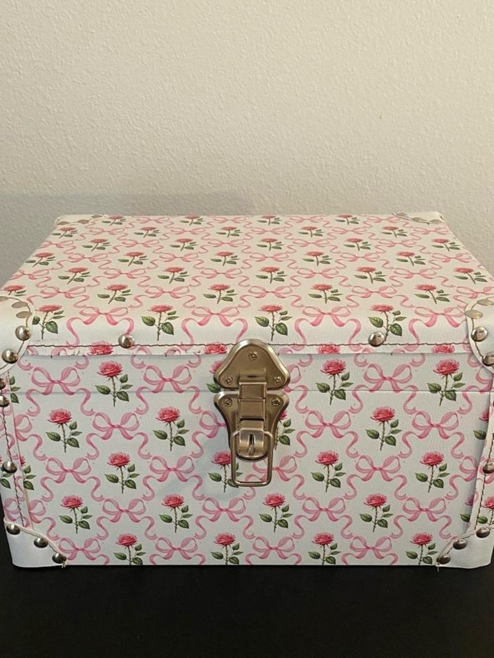 LoveShackFancy inspired Pink Rose Ribbon Pattern Storage Trunk
